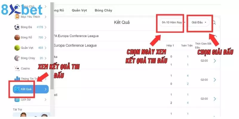 Hướng dẫn các thao tác cập nhật kết quả thi đấu tại 8xbet
