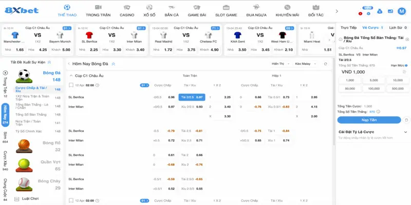 Hướng dẫn cách thức tham gia cá cược thể thao tại 8Xbet